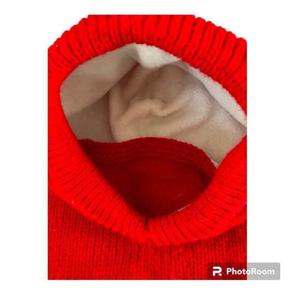 Red Lamb Knitted Winter Hat Hood Scarf Face Guard Toddler - Picture 4 of 7